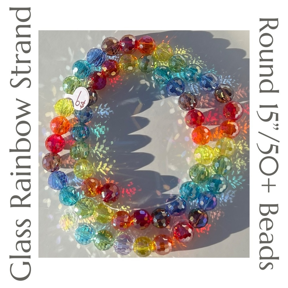 Glass Rainbow Faceted 8mm Round Beads Strand - 50+ Beads